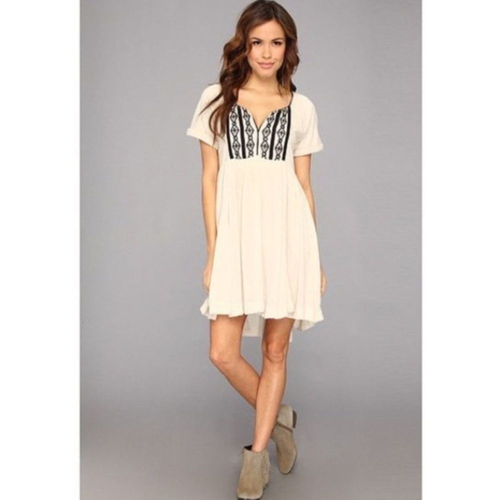 Free People La Mamounia Babydoll Dress Gauze Cotton Embroidered Notched Neck M